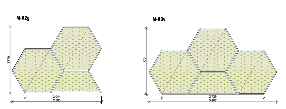 Lernwabe® Flip Set M: 2 ganze + 1 halbe Wabe Größe M, Seiten hellblau, Rückwand hellgrün