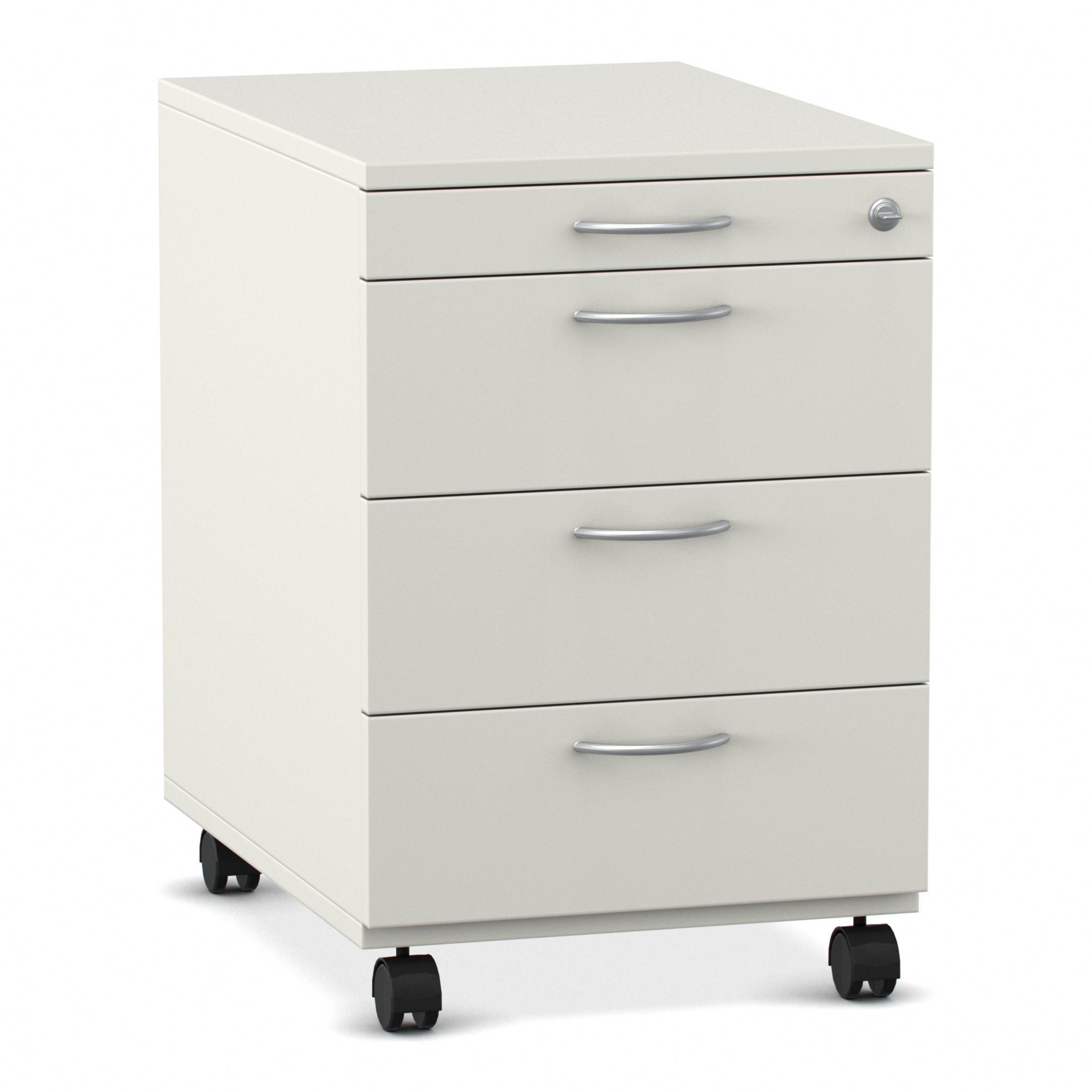 Flexeo Rollcontainer mit 4 Schubladen, Dekor weiß, HxBxT 64,7 x 43,4 x 60,2 cm, Rollen, Bogengriff mit Schloss