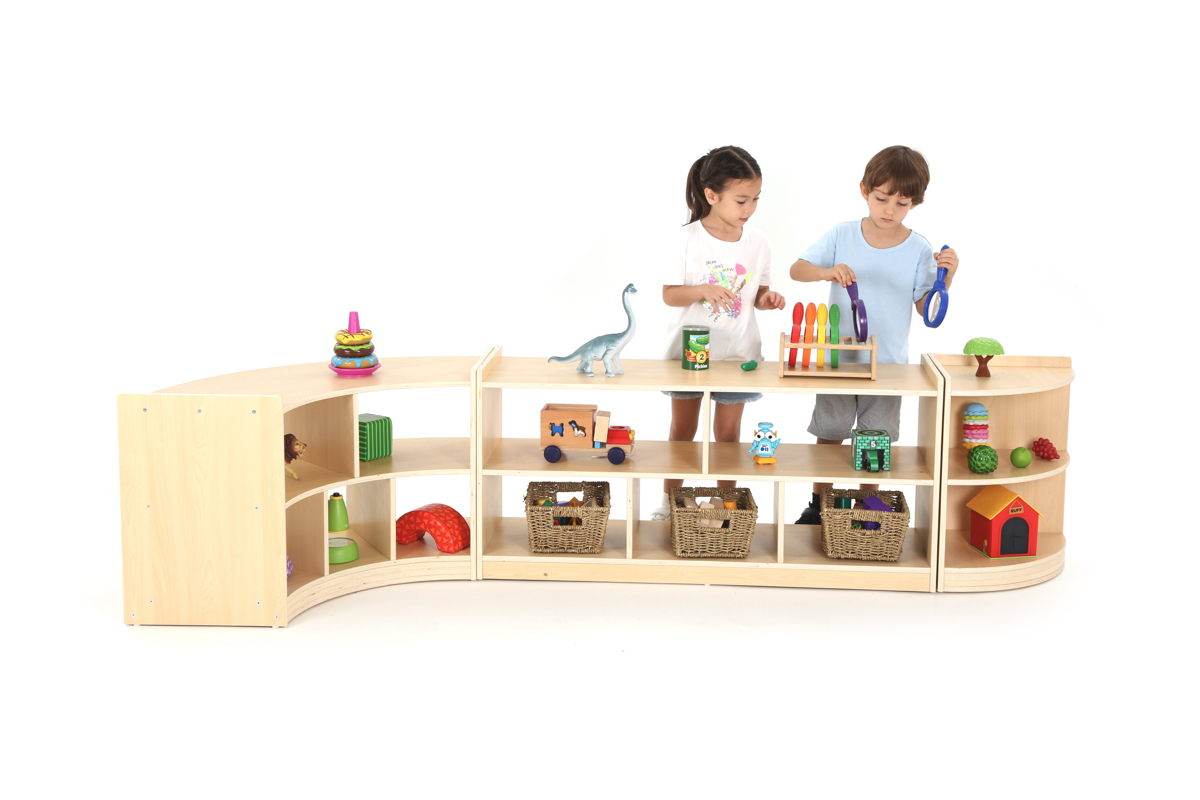 Kinder-Regal, Raumteiler, niedrig, Gerade, 5 Fächer, 120x39x57 cm, Ahorn