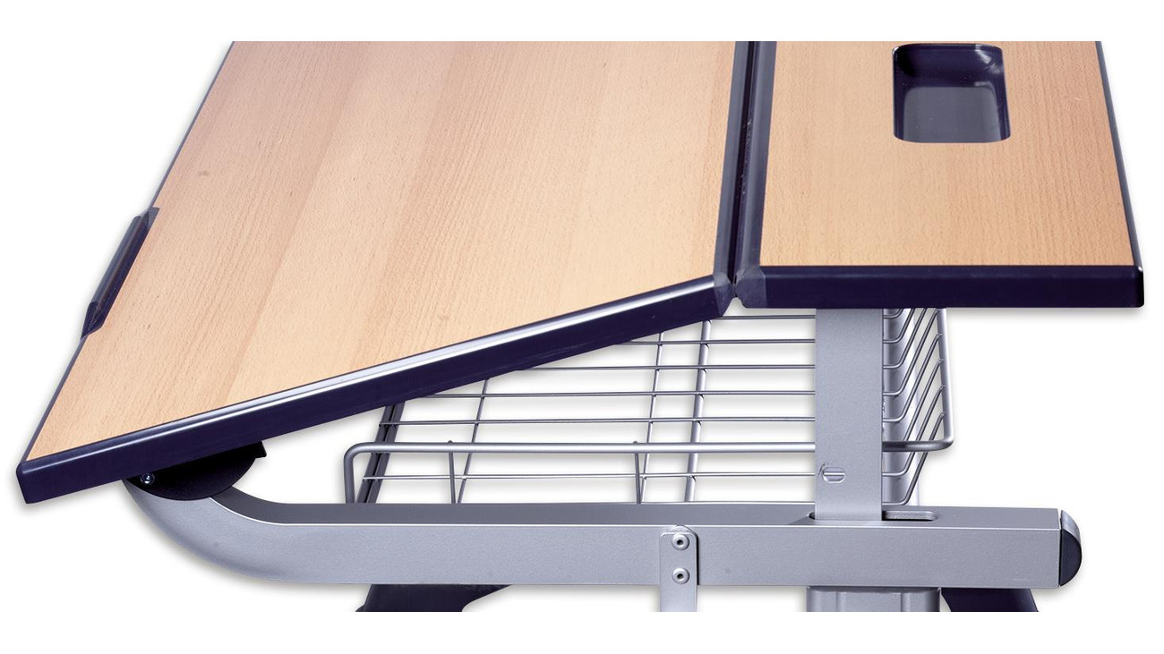 Aluflex Einer-Schülertisch, höhenverstellbar 64-82 cm, Stahlfarbe weißaluminium, mit Drahtkorbablage, Filzgleiter, 9-18+ Jahre