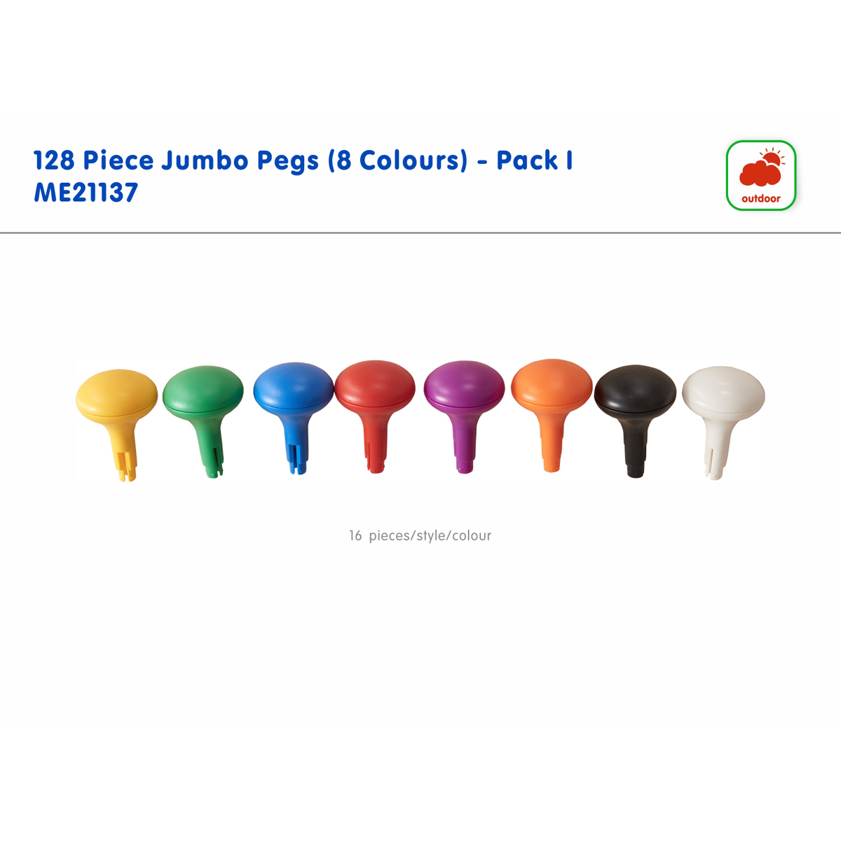 Jumbo Stecker 128er Set, Pilzform in 8 Farben, Ø5 x 7 cm, ab 1 Jahr
