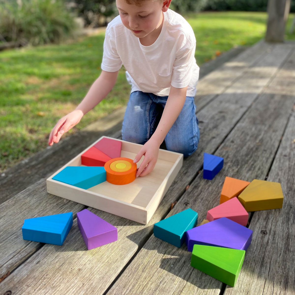 Holzbausteine-Set, Sortierspiel Sonnen-Tangram, bunt, 17-teilig