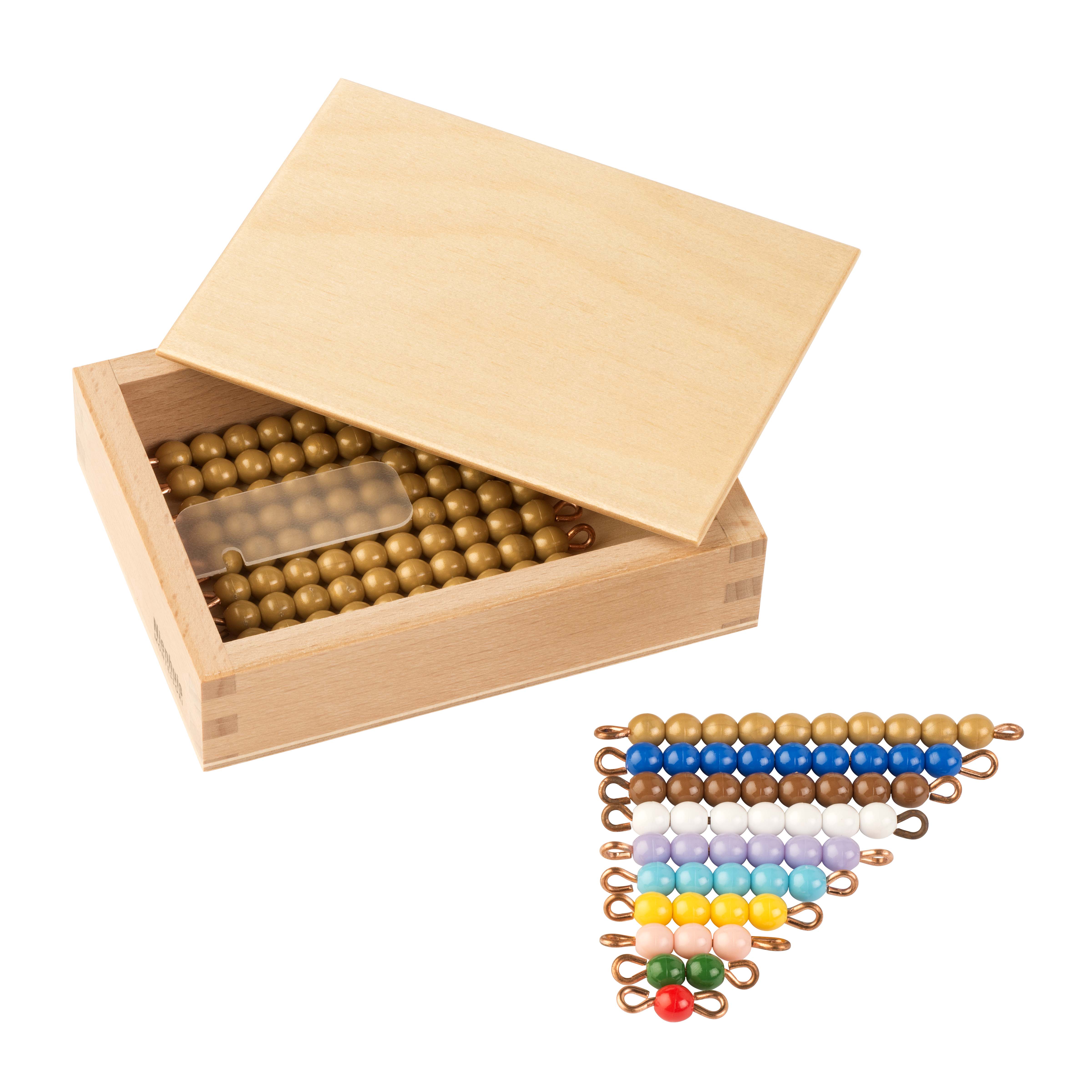 Kasten mit farbiger Perlentreppe und Zehnerstäbchen: Lose Perlen (1 Satz - Kunststoff) - Montessori Mathematik