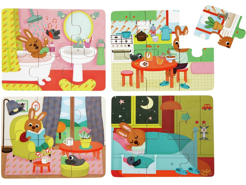Holzpuzzle-Set Zuhause, 4 Puzzles mit je 6 Teilen, ab 2 Jahren