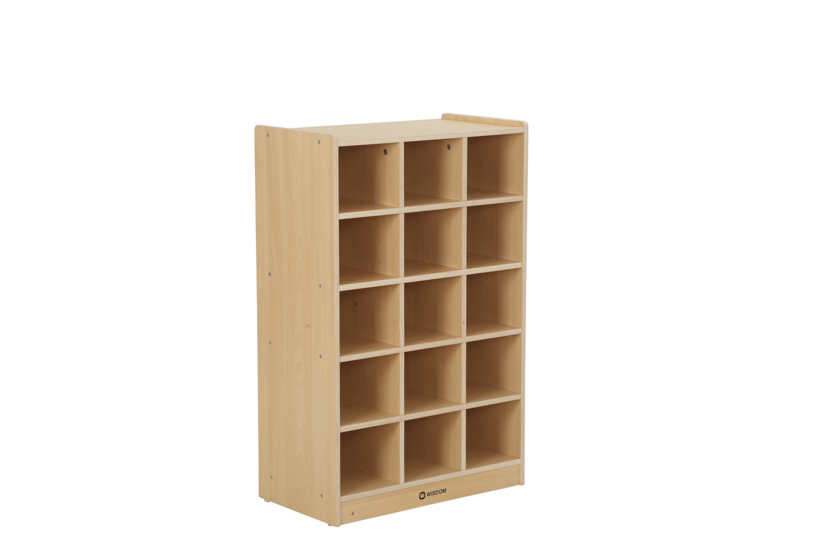 Kinder-Schuhregal, hoch, 15 Fächer, 64x35x100 cm, Ahorn
