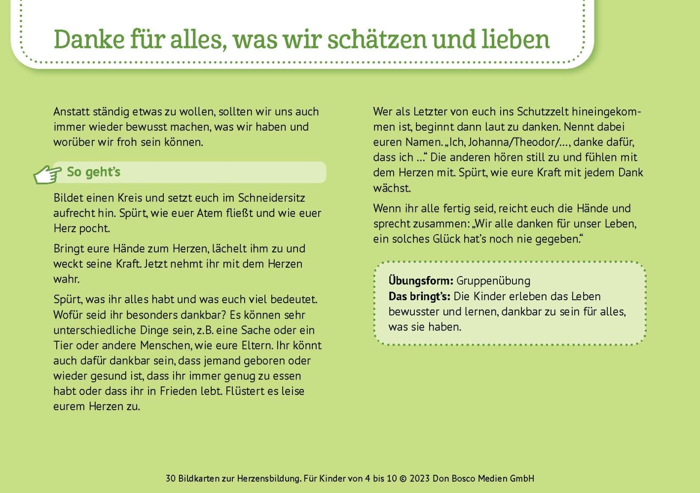 30 Bildkarten zur Herzensbildung, 4-10 Jahre