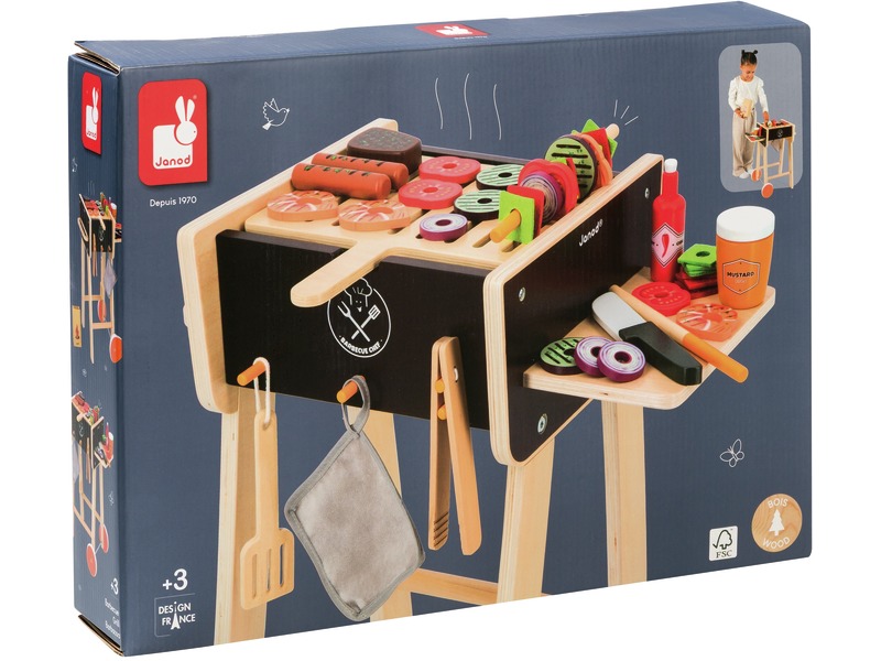 Spielgrill aus Holz mit 57 Zubehörteilen für Rollenspiele, ab 3 Jahren