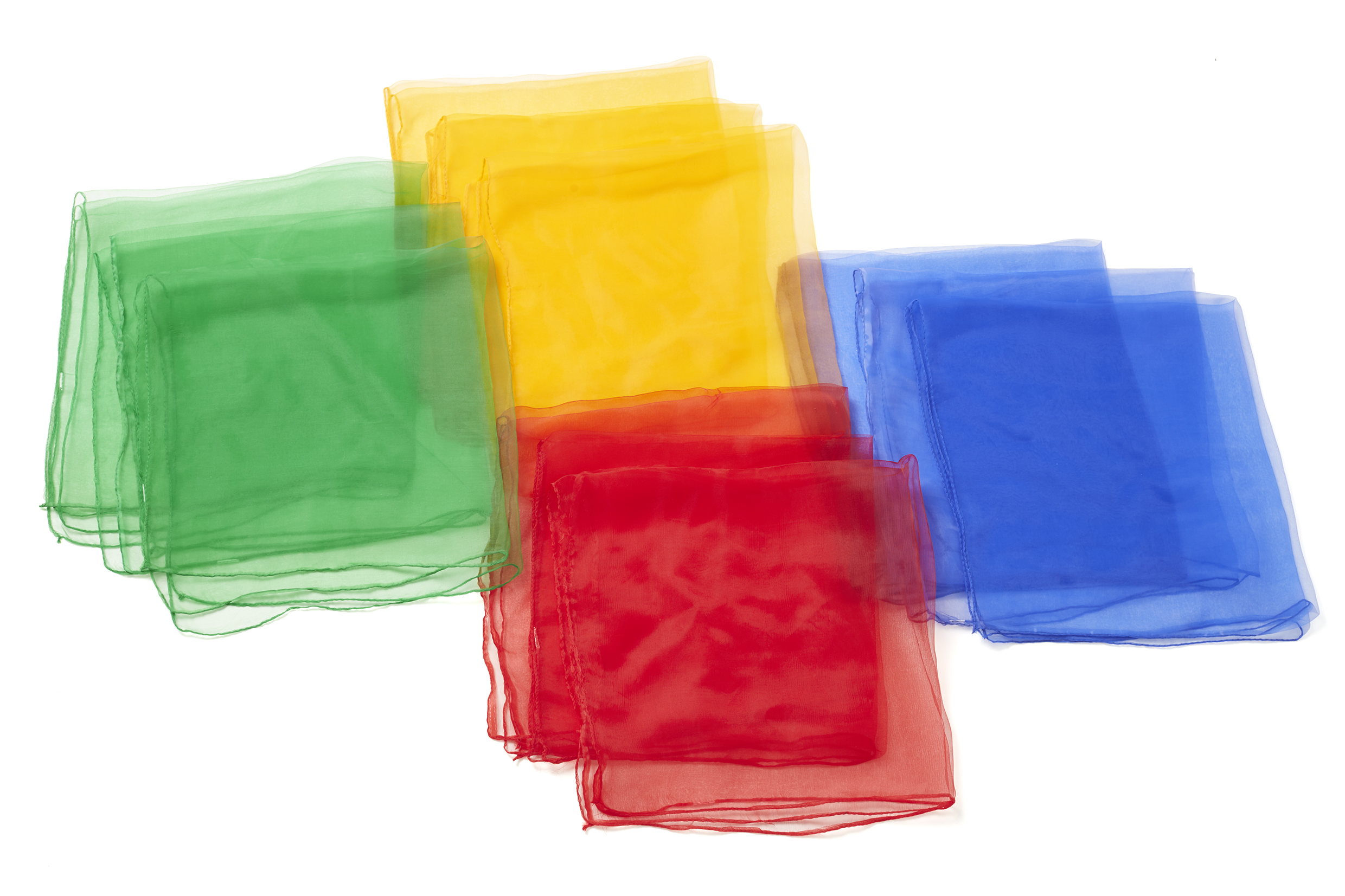 Jongliertücher, 4 Farben gemischt, 138 x 138 cm, 12er-Set