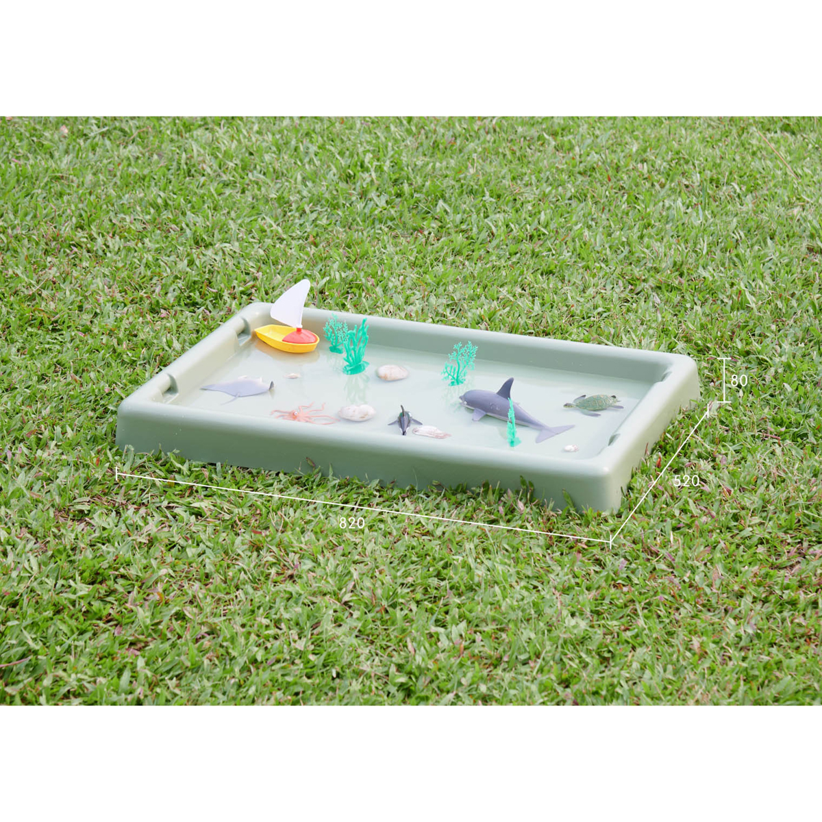 Rechteckiges Spielbrett Salbei, 82 x 52 x 8 cm, für Sand, Wasser und Pflanzen