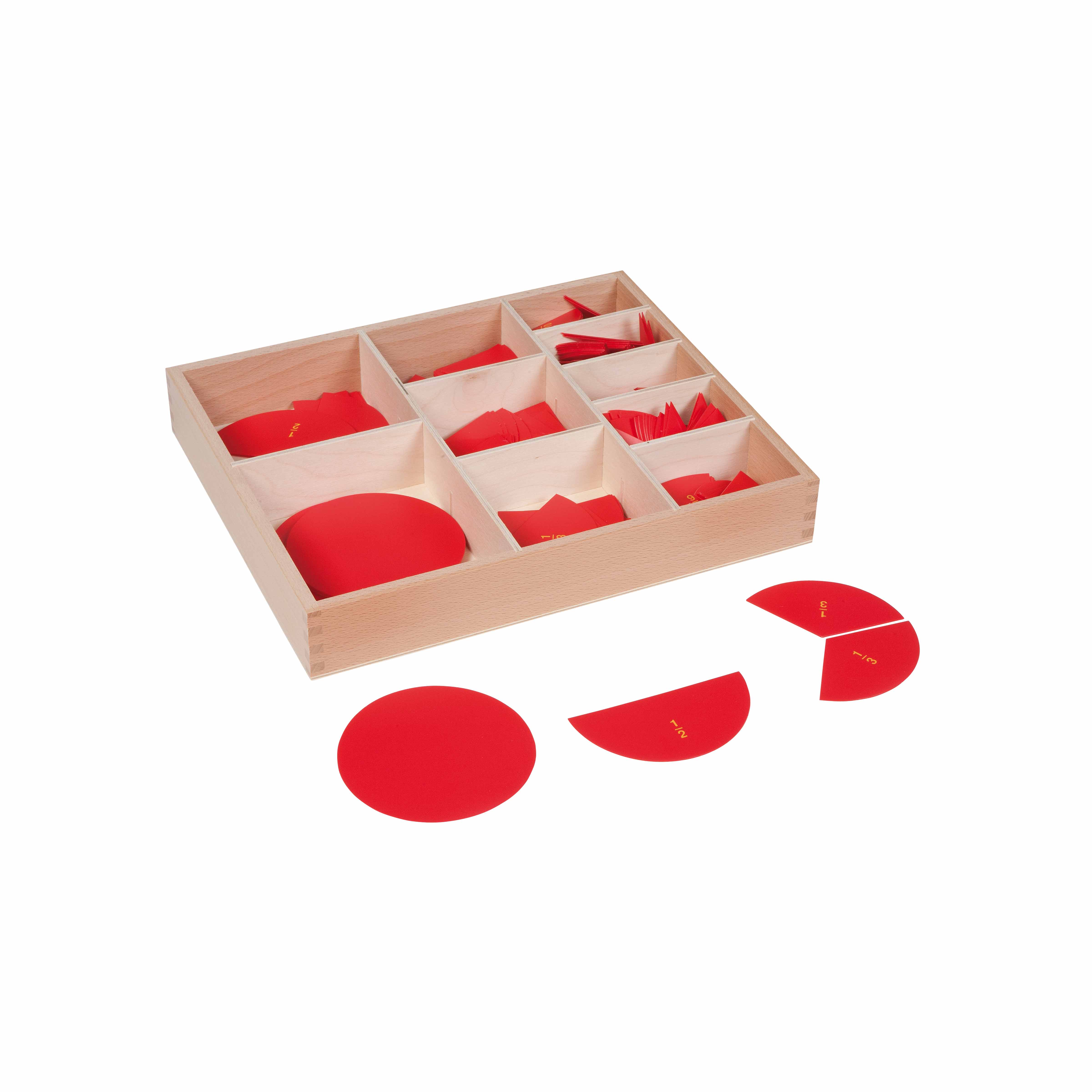 Kasten mit Bruchrechenkreisen - Montessori Mathematik