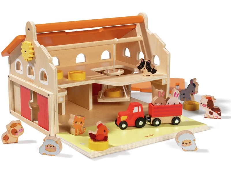 Bauernhof-Spielset aus Holz mit Traktor und 10 Tieren, ab 2 Jahren