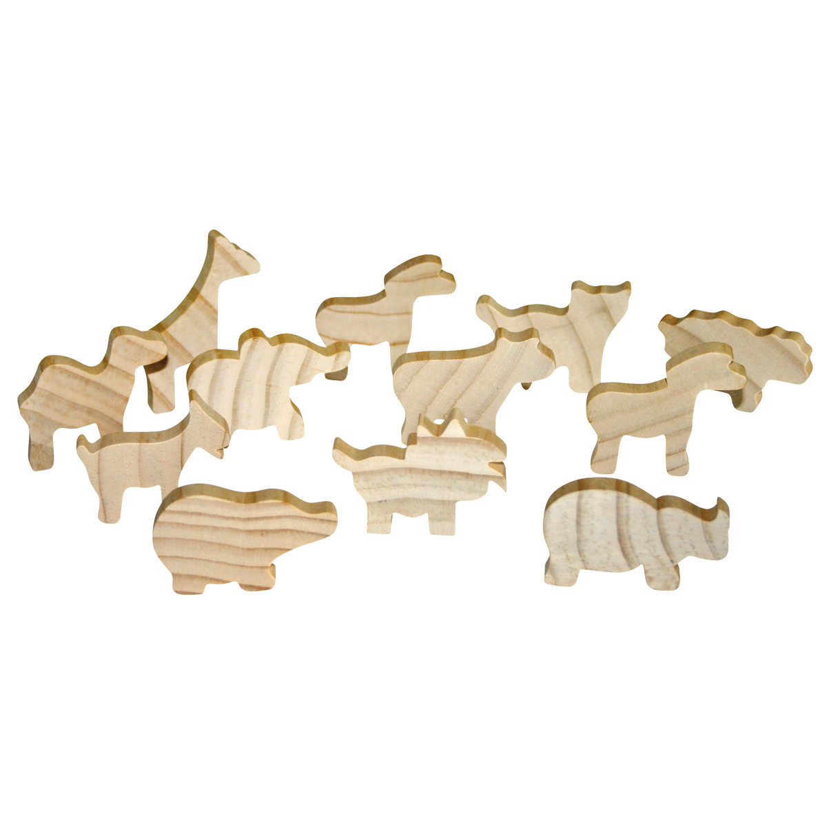 Holzfiguren Tiere 12er Set, 12 Motive, 6 x 5 x 0,8 cm, bemalbar