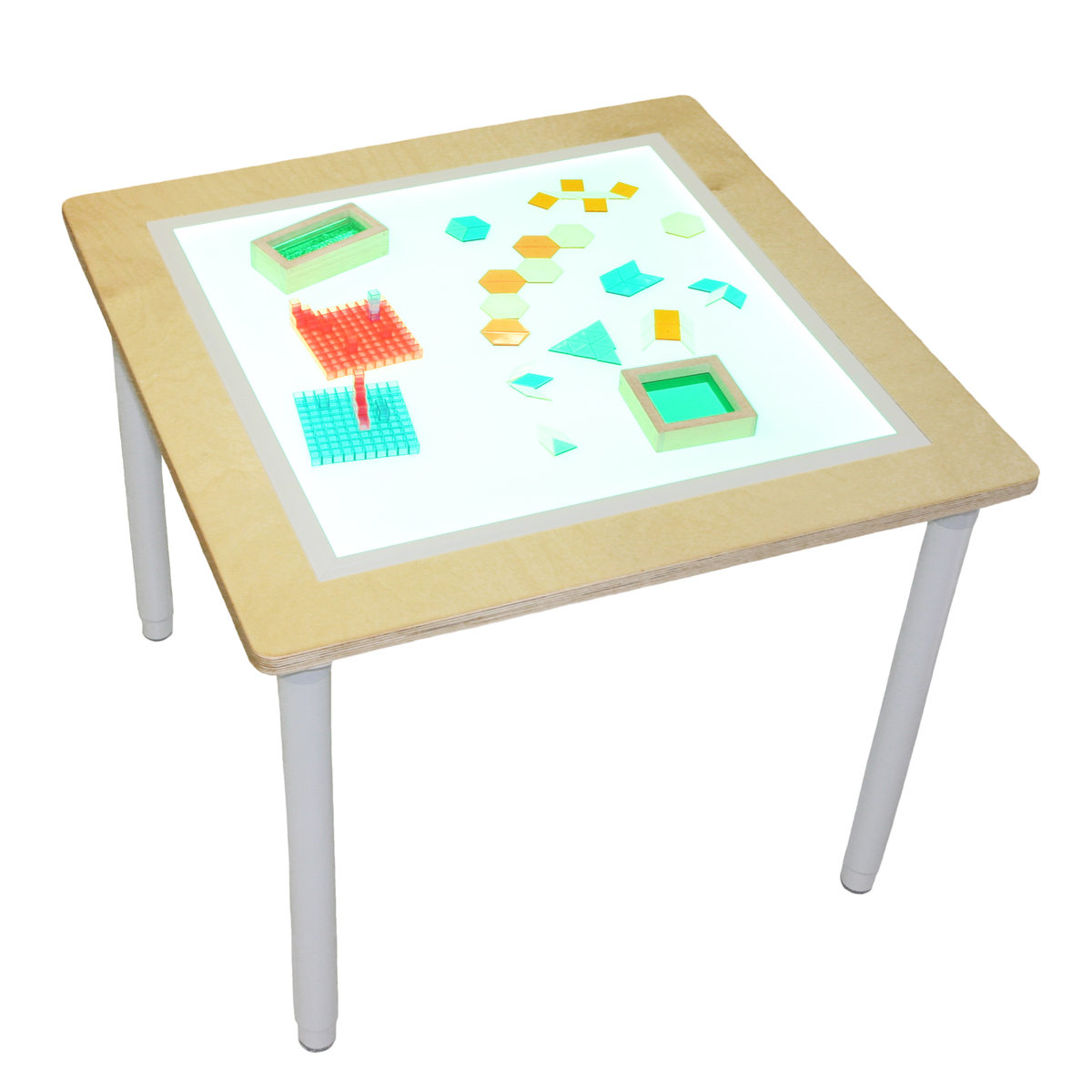 Leuchttisch, 75 x 75 cm, LED Farbwechsel, Buchenholzrahmen, mit Fernbedienung