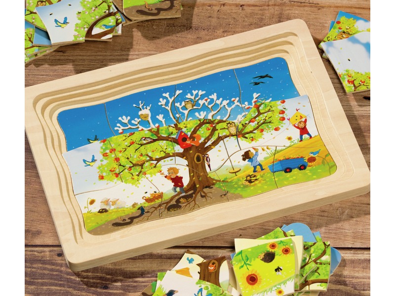 Schichtpuzzle Die Jahreszeiten des Apfelbaums aus Holz, ab 3 Jahren
