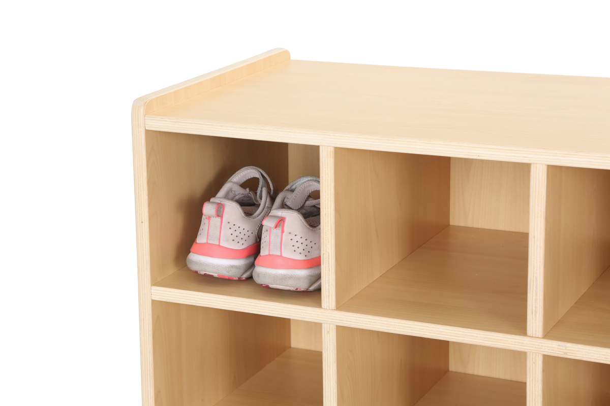 Kinder-Schuhregal, hoch, 15 Fächer, 64x35x100 cm, Ahorn