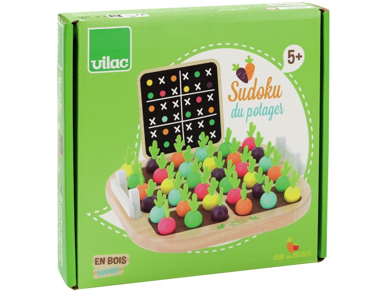 Gemüsegarten-Sudoku aus Holz, Logikspiel mit 30 Aufgabenkarten, ab 5 Jahren