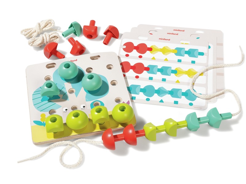 Lernspiel Mosaik und Fädeln mit Spielbrett und 18 Spielfiguren, ab 3 Jahren