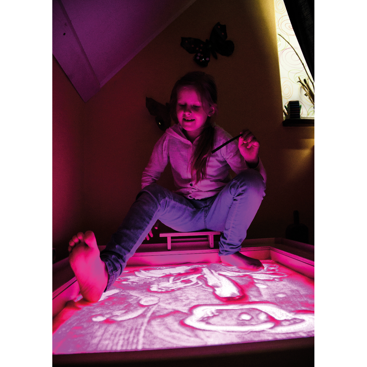 Leuchtsandkasten 84 x 70 x 18 cm, farbwechselnd, LED, Sandmalen, belastbar bis 70 kg
