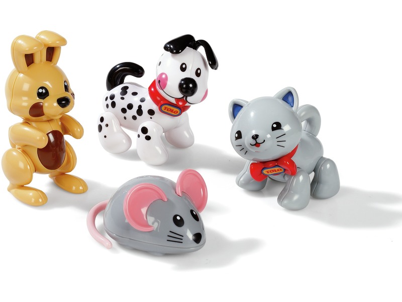 Spielfiguren Haustiere Hund, Katze, Kaninchen und Maus, 4 Tiere, ab 1 Jahr