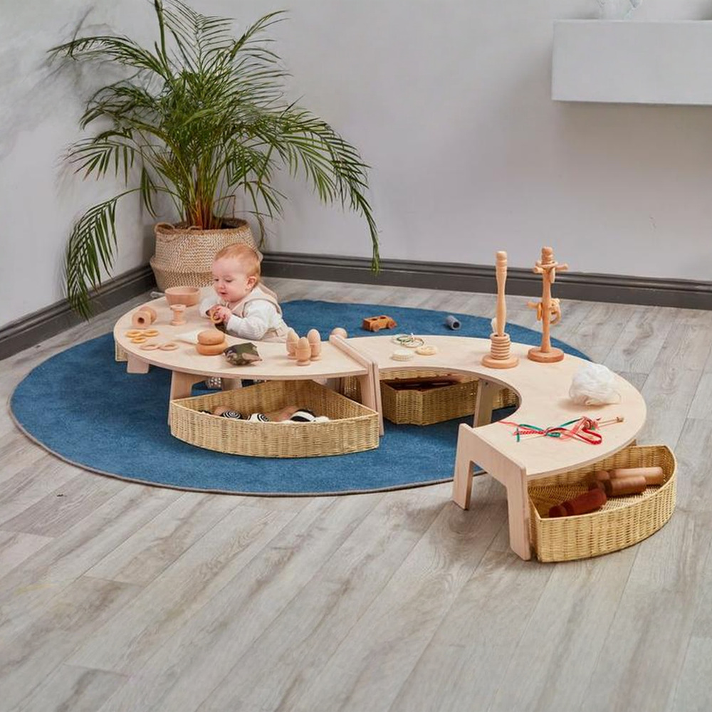 Baby-Spieltisch, Halbkreis, aus Holz, 2er Set