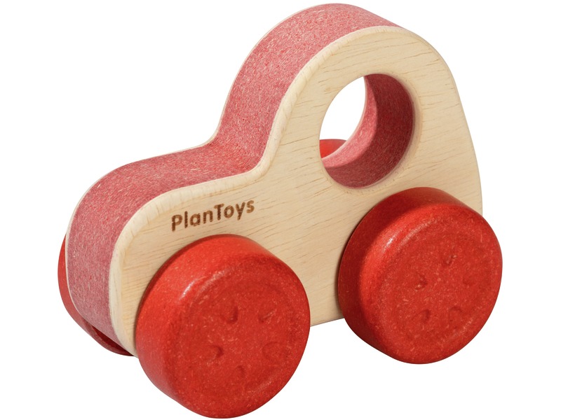 Erstes Spielauto aus Holz für Kleinkinder, robust, ab 6 Monaten, rot