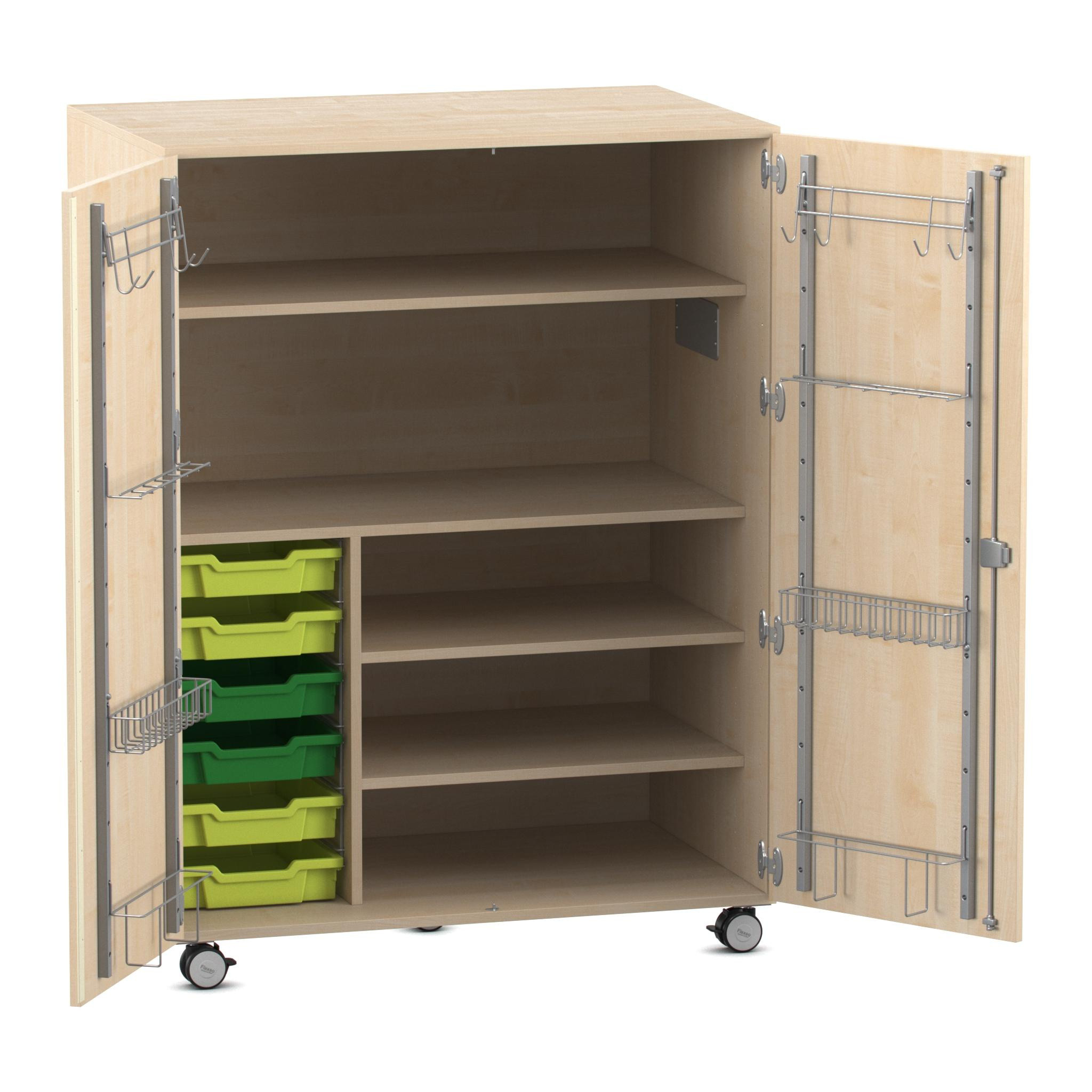 Flexeo fahrbares Multimobil - Musik, Ahorn honig, 6 kleine Boxen hellgrün/grün HxBxT: 148 x 110 x 70 cm