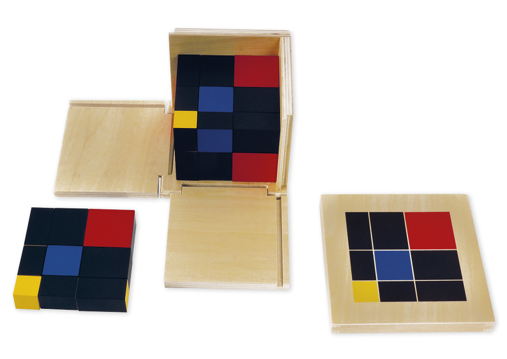 Montessori Trinomischer Kubus, Trinomischer Würfel in Holzbox