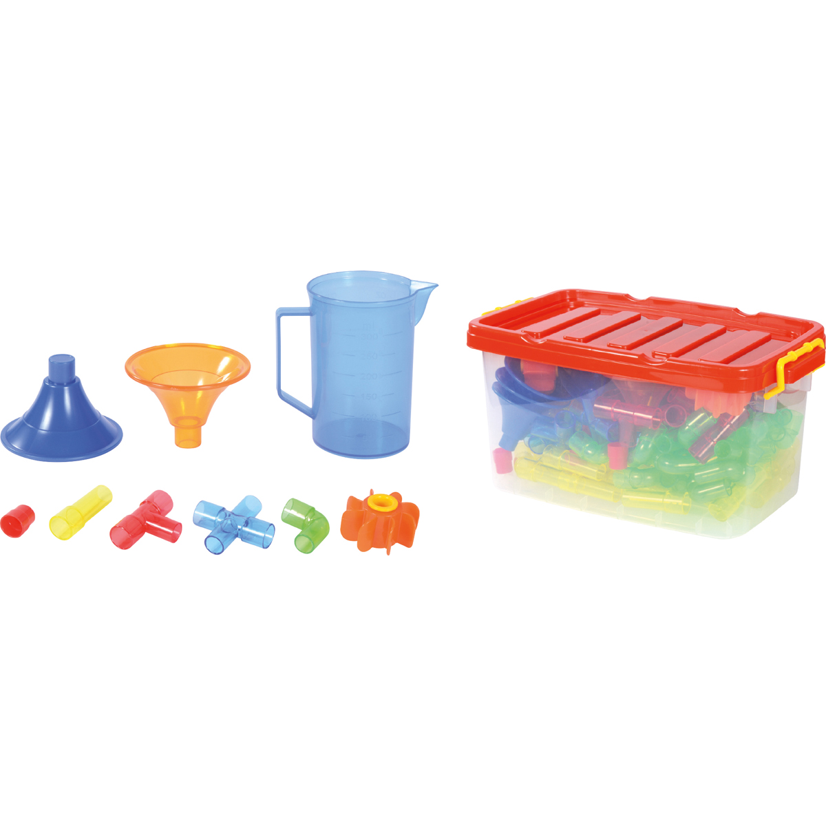 Wasserbahn Set transparent, 151 Teile, Wasserräder, Trichter, Box, ab 3 Jahre