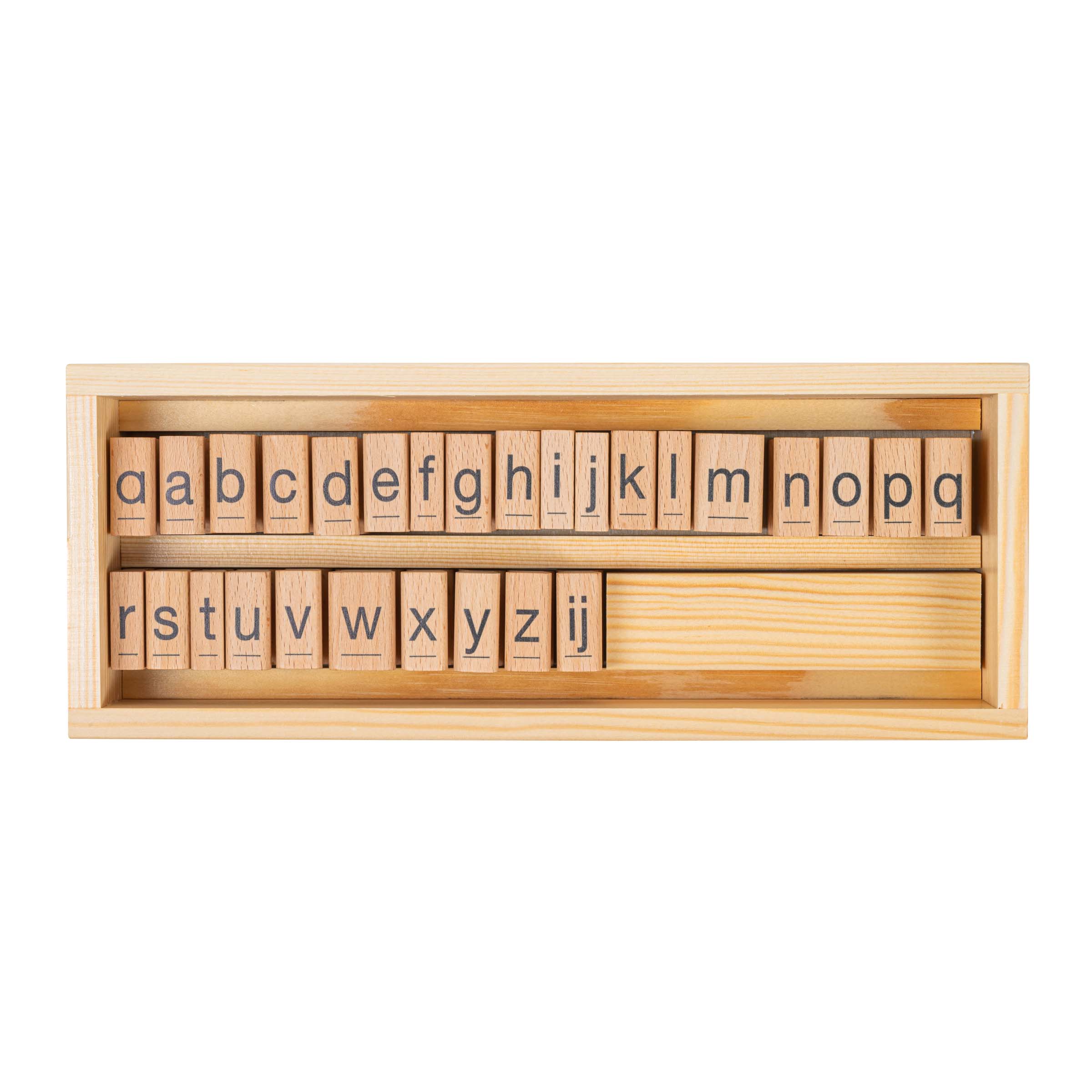 Buchstabenstempel geschlossen – 27-teiliges Set in Holzkiste