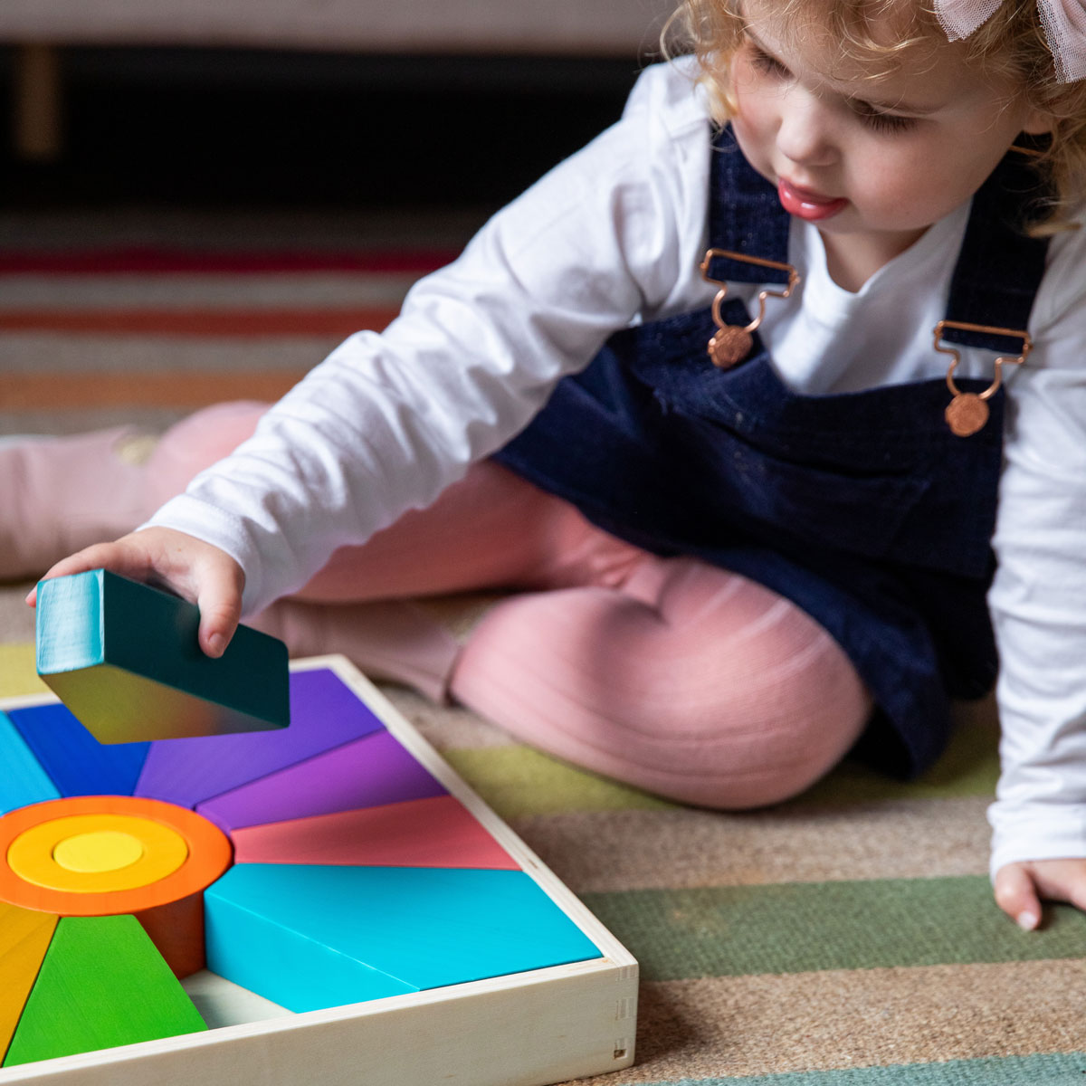 Holzbausteine-Set, Sortierspiel Sonnen-Tangram, bunt, 17-teilig