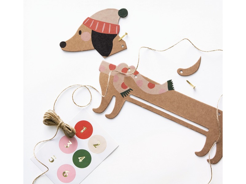 Bastelset Adventskalender Hund mit 24 Papiertüten zum Aufhängen