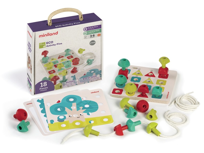 Lernspiel Mosaik und Fädeln mit Spielbrett und 18 Spielfiguren, ab 3 Jahren