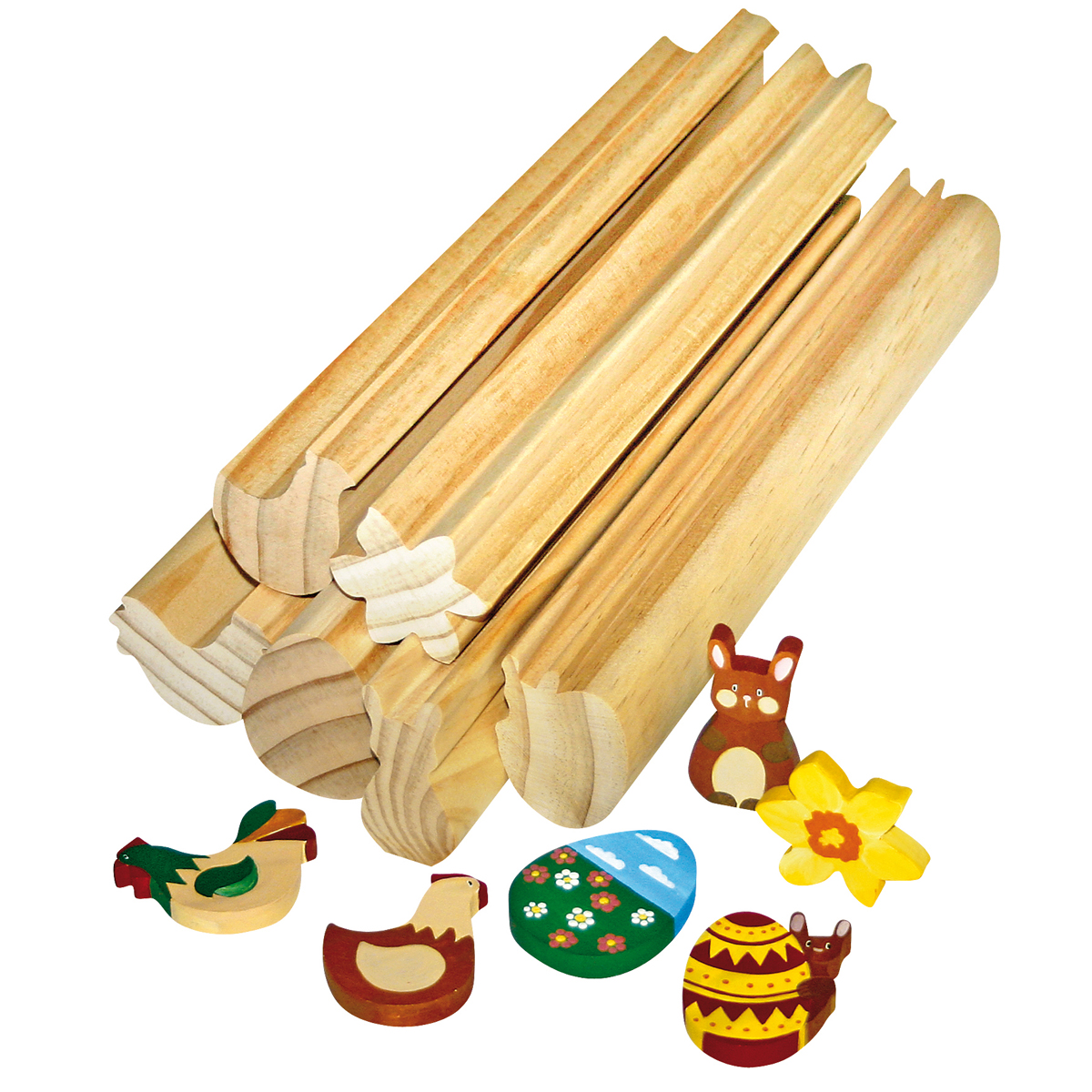 Profilholz Ostern 6er Set, 6 Stangen 5 x 30 cm, Figuren zum Basteln