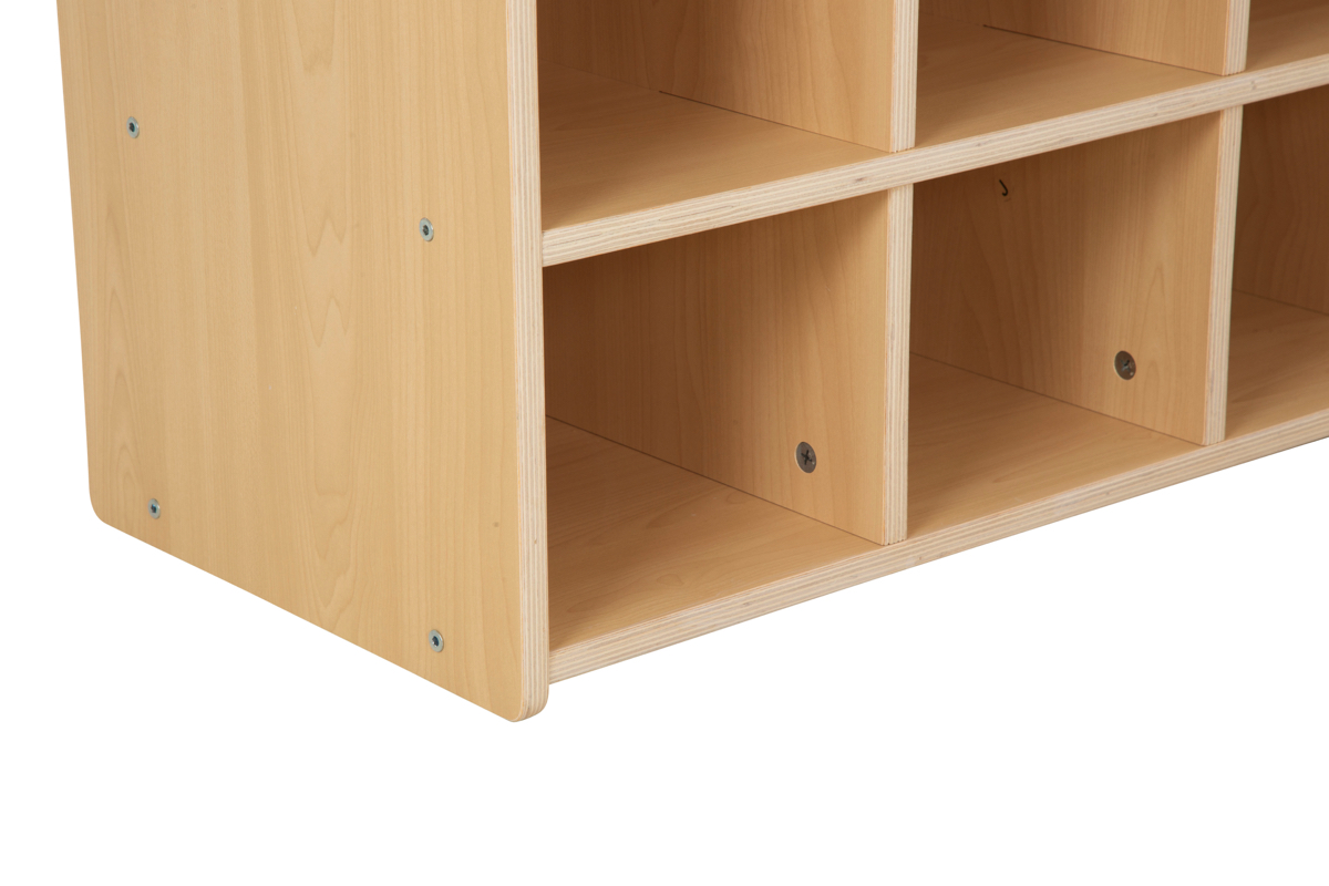 Kinder-Schuhregal, niedrig, 10 Fächer, 110x30x40 cm, Ahorn