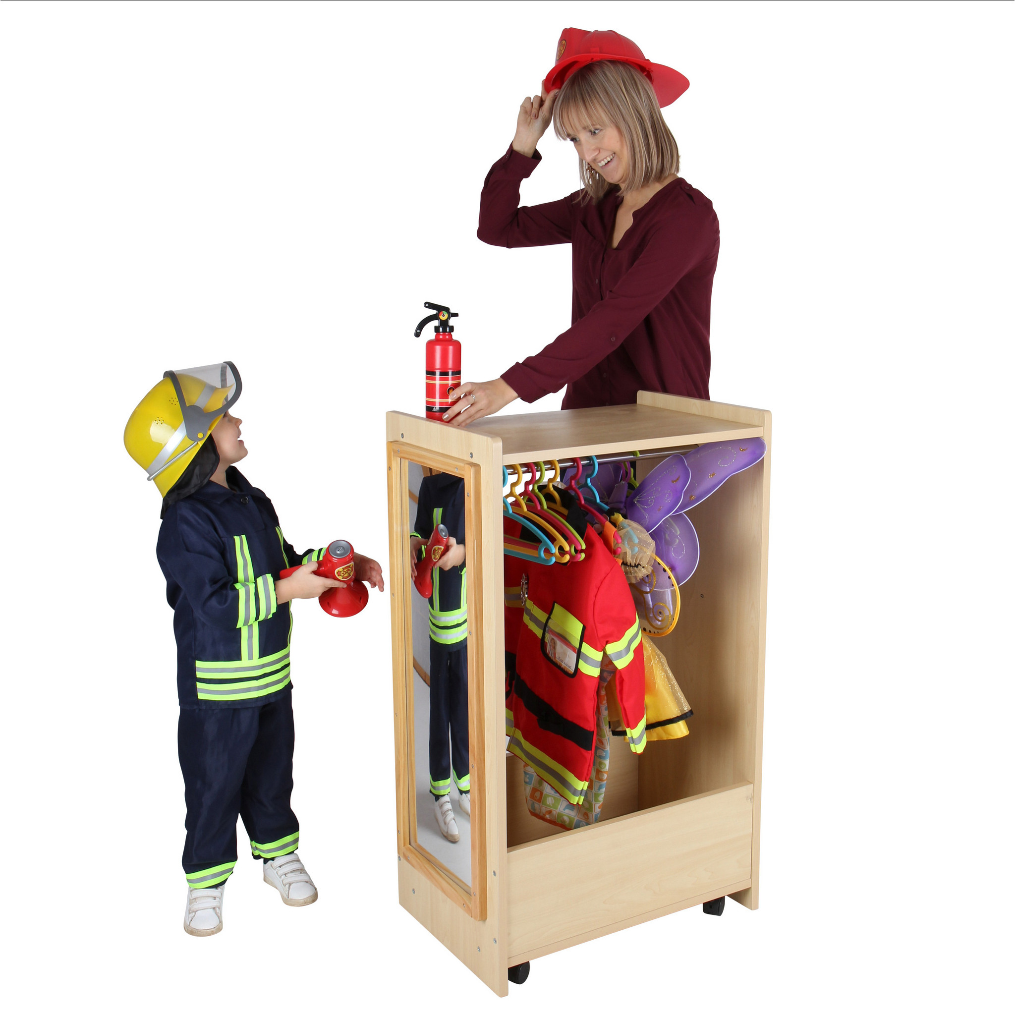 Kinder-Kleiderwagen, mit Spiegel, mit Rollen, 60x40x100 cm, Ahorn