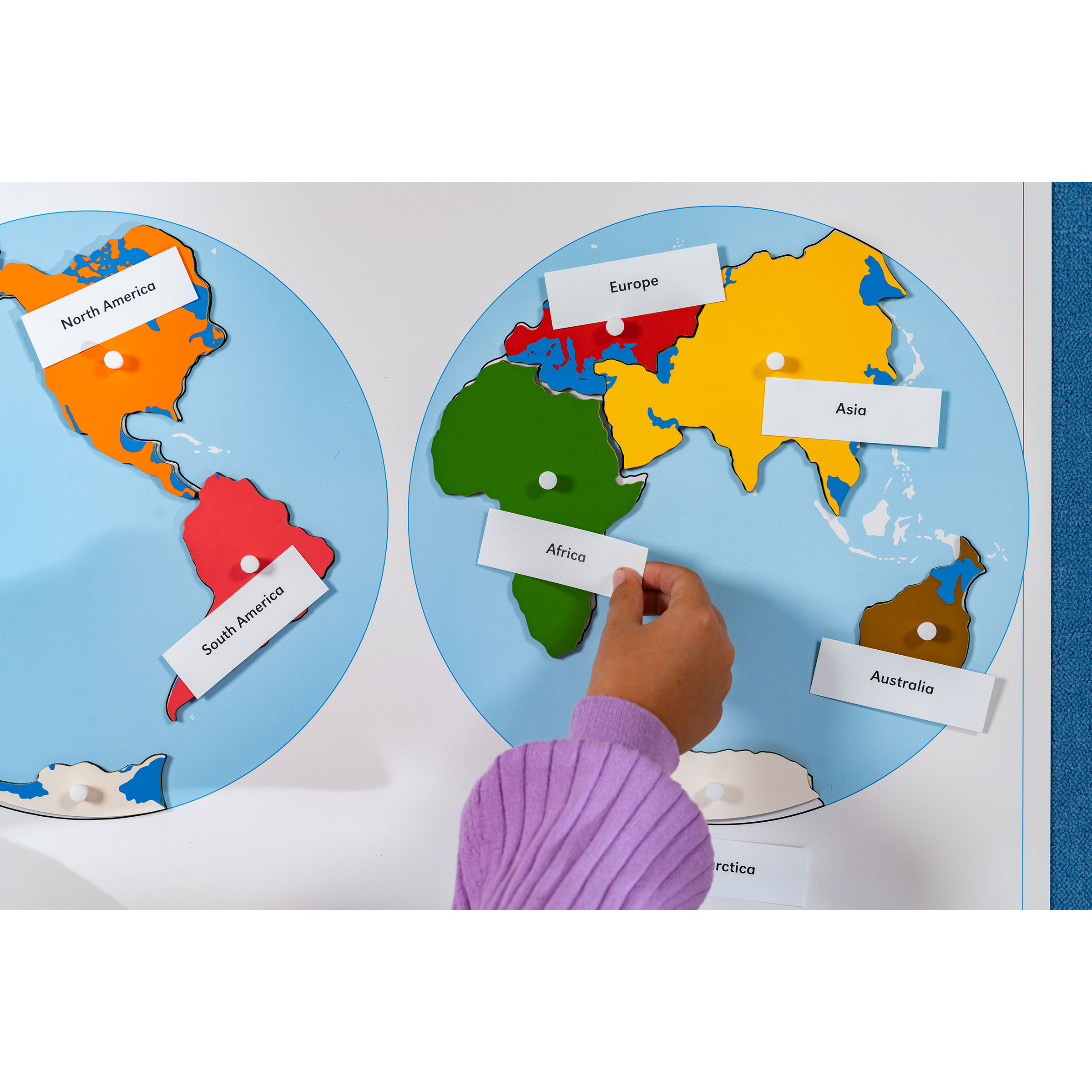 Puzzlekarte Erdteile - Montessori Geographie