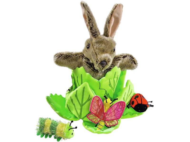Handpuppen-Versteckspiel Kaninchen im Blattsalat, 6 Fingerpuppen, ab 1 Jahr