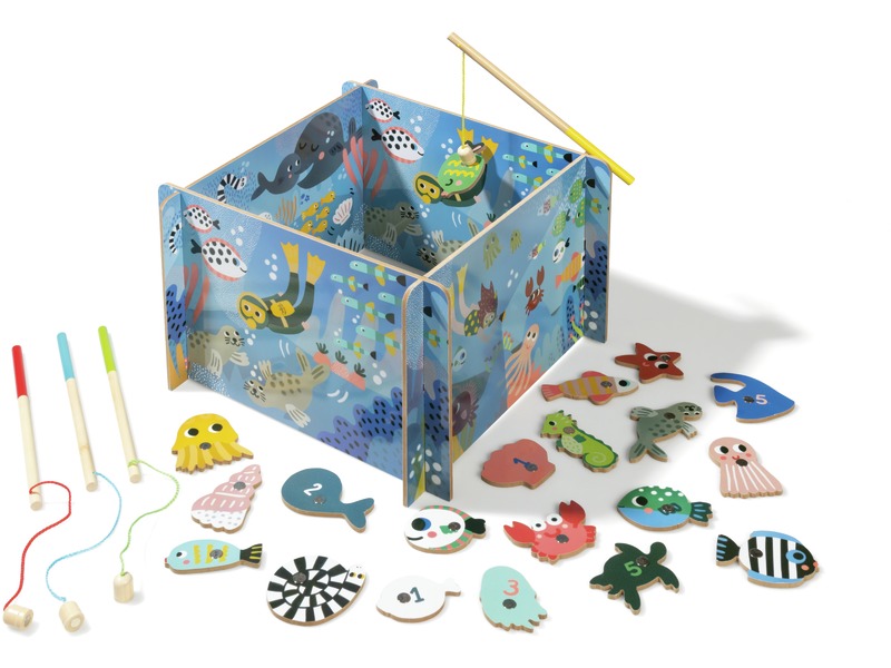 Magnetisches Angelspiel aus Holz, 4 Angeln und 20 Teile, ab 3 Jahren
