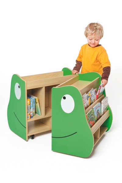 Kinder-Bücherwagen, Frosch, mit Rollen, aufklappbar, 60x74x60 cm