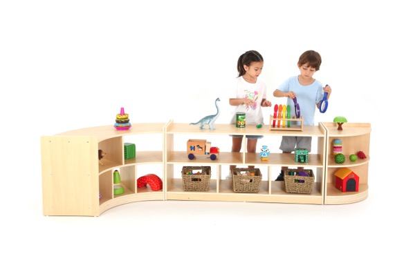 Kinder-Regal, Raumteiler, niedrig, Ecke, 2 Fächer, 39x39x57 cm, Ahorn