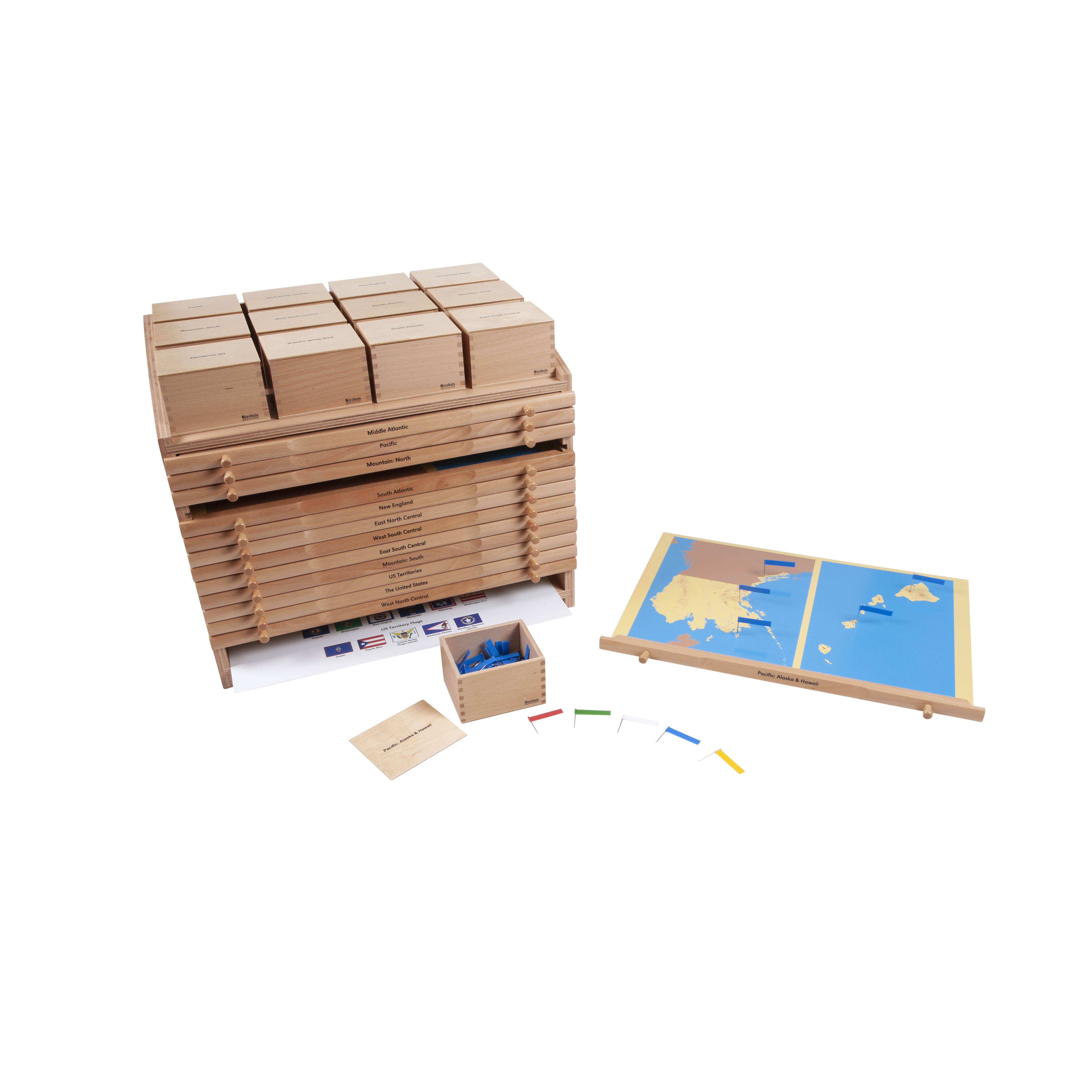 Kommode USA (englisch) - Montessori Geographie
