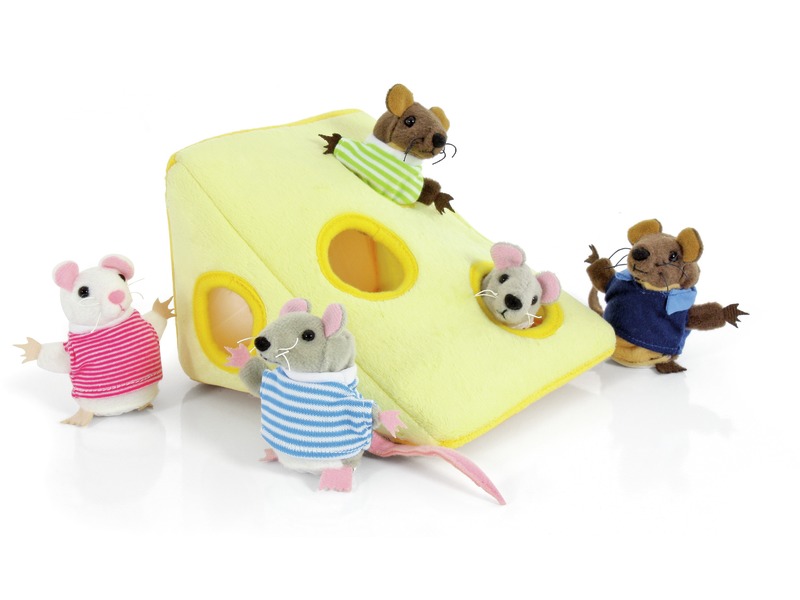 Handpuppen-Set Familie Maus zum Versteckspielen, Käse und 5 Mäuse, ab 1 Jahr