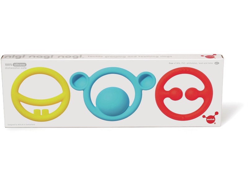 Fidget-Ringe Nigi, Nagi & Nogi aus Silikon, Ø 6,5 cm, ab 0 Jahren, mehrfarbig