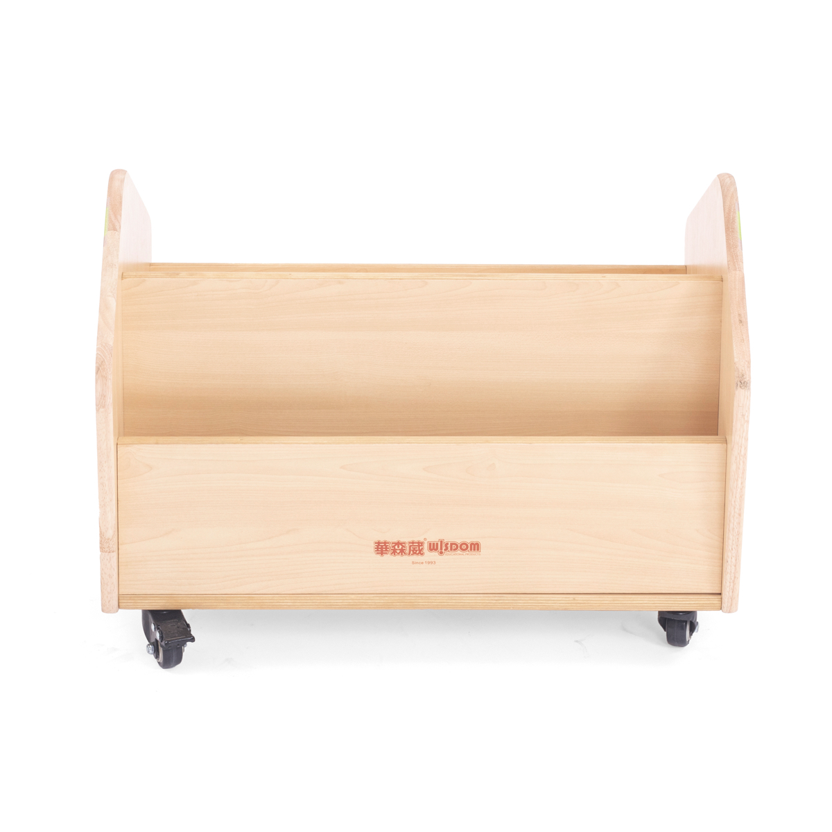 Kleiner Kinder-Bücherwagen, 2 Fächer, mit Rollen, 60x40x45 cm, Ahorn