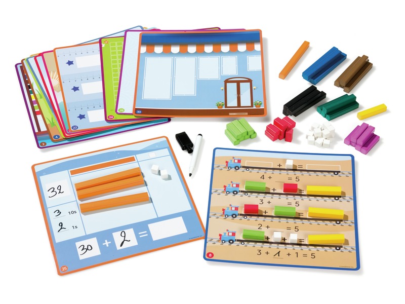 Aktivitätenkoffer mit 74 Cuisenaire-Stäben und Arbeitsblättern, ab 5 Jahren