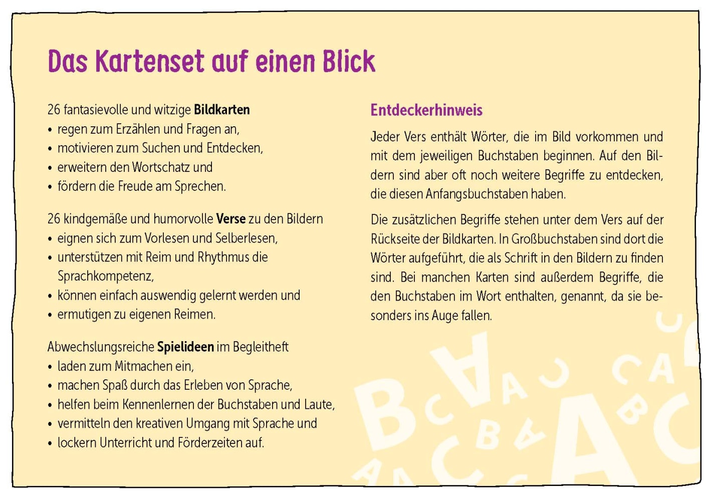 Abc-Entdeckerkarten mit Bildern und Reimen, 5-8 Jahre
