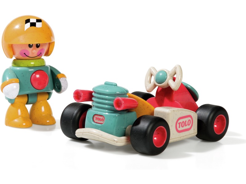Spielfigur mit Go-Kart und Rückziehmotor, Naturfarben, ab 1 Jahr