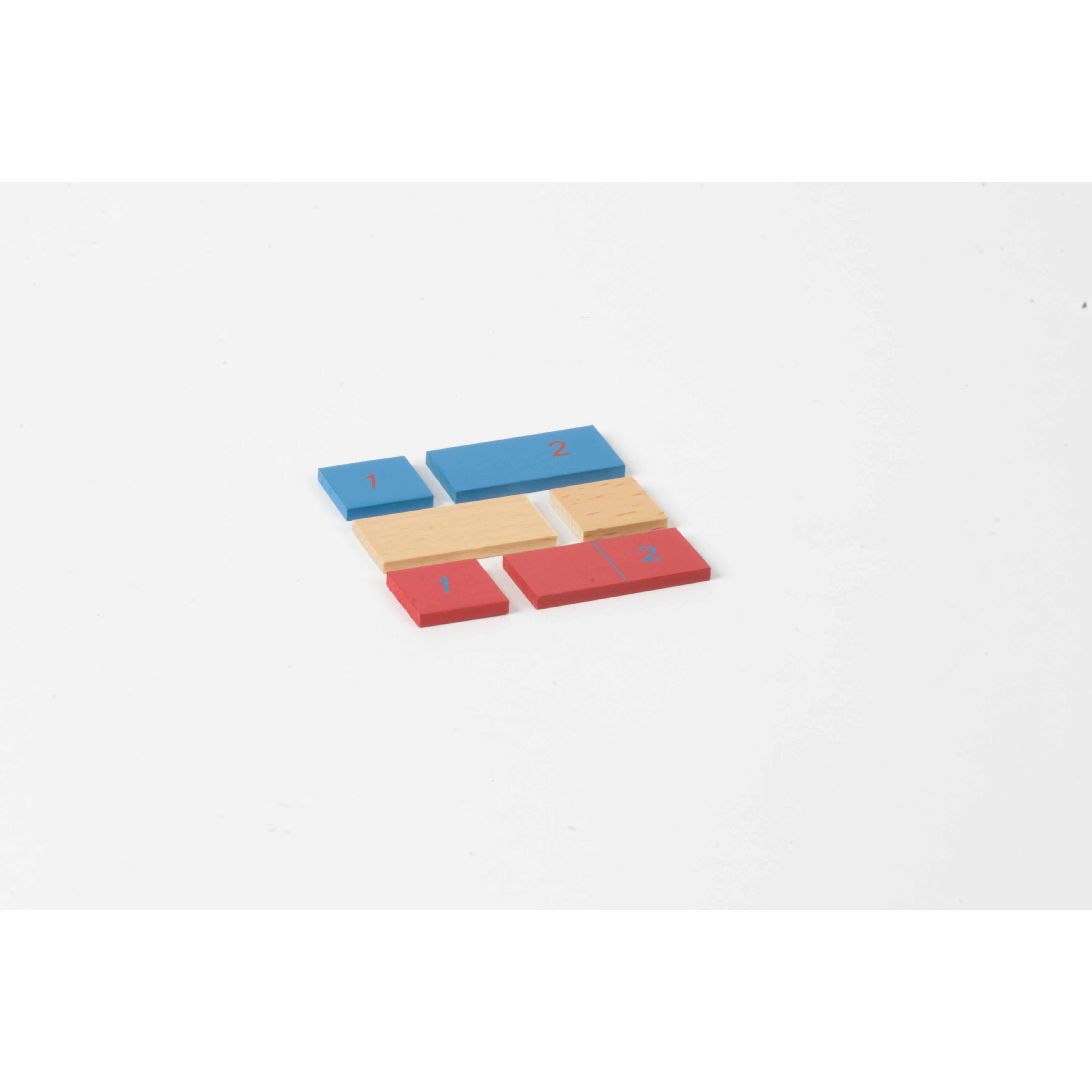 Streifen 1 + 2 für das Streifenbrett zur Addition/Subtraktion: rot/blau/natur - Montessori Mathematik