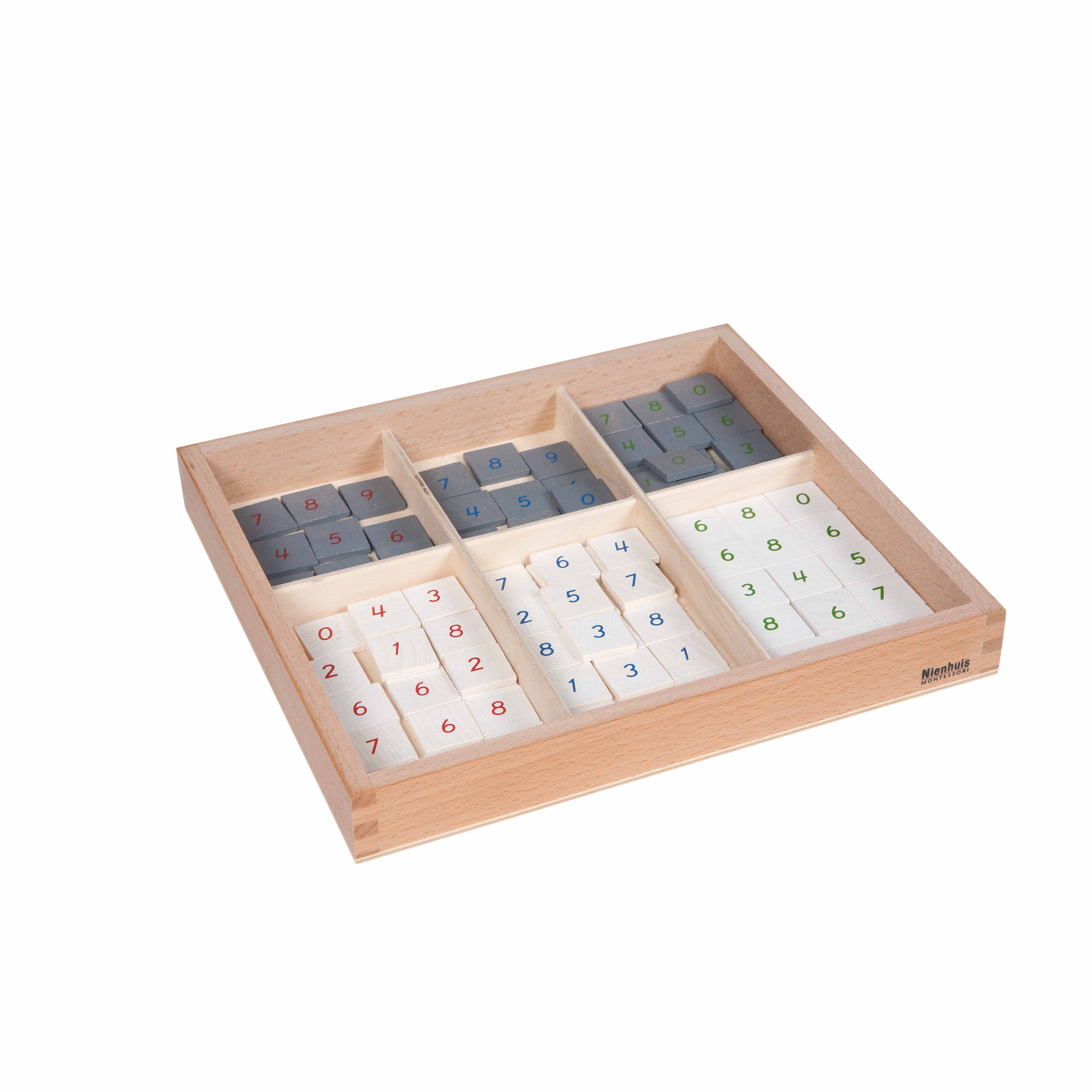 Kasten mit nummerierten Marken - Montessori Mathematik