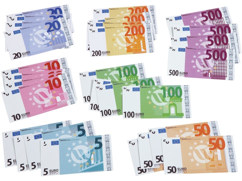 Spielgeld in Euro für den Kaufladen, Set mit 28 Scheinen, ab 3 Jahren